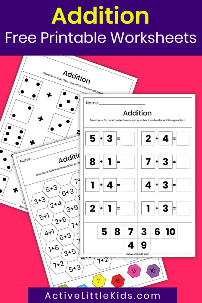 free printable math addition worksheets for kindergarten