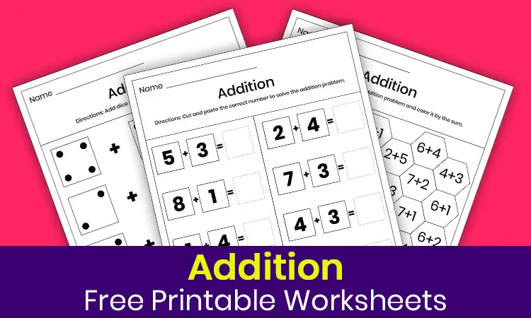 Free addition worksheets for kindergarten