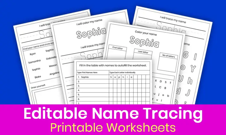 Editable name tracing worksheets