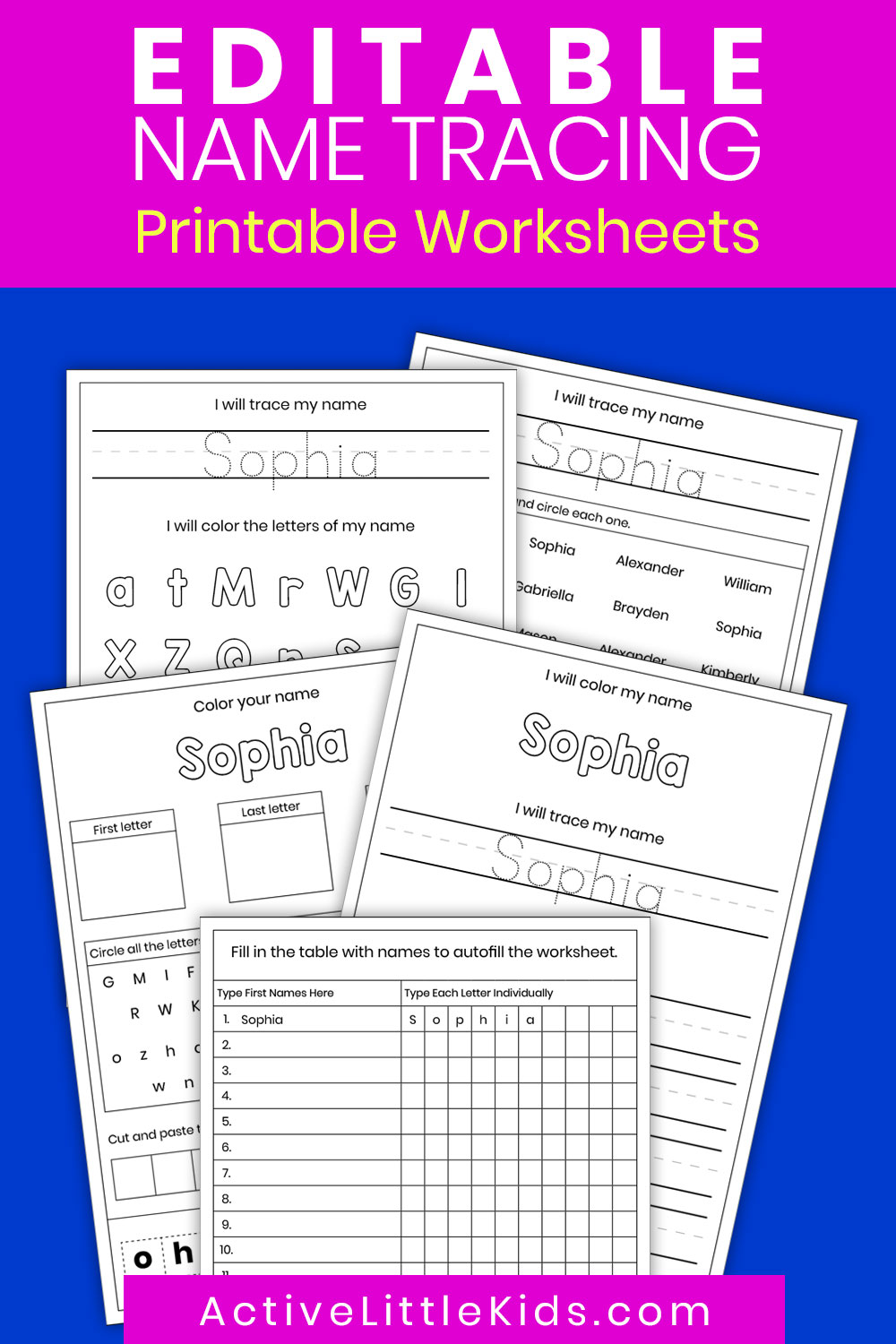 Editable Name Tracing Worksheets Active Little Kids