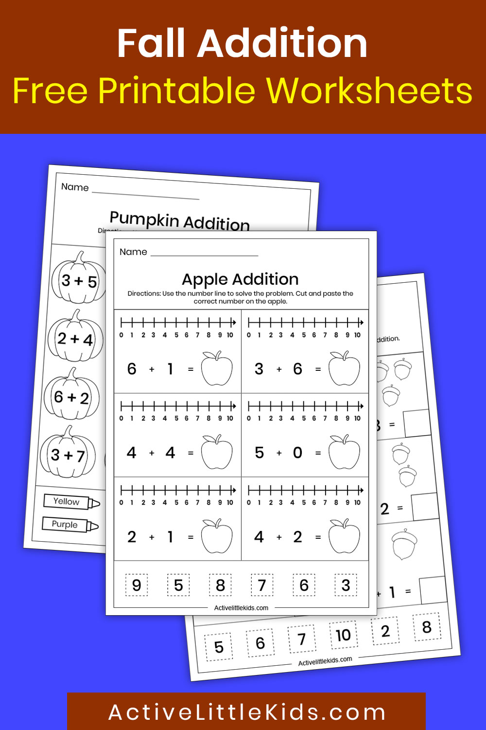 Fall addition worksheets for kindergarten - Active Little Kids