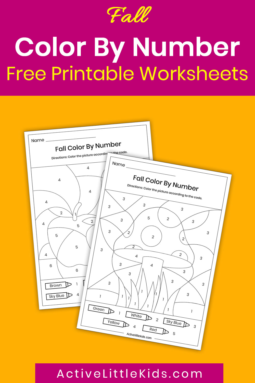 Fall color by number worksheets - Active Little Kids