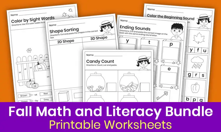 Fall math and literacy bundle for kindergarten