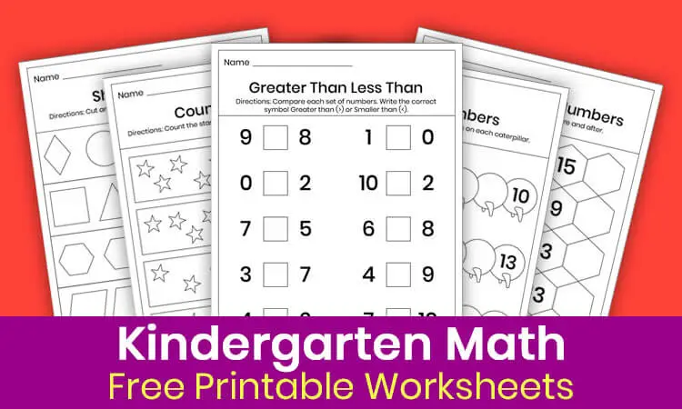 100+ pages FREE math worksheets for kindergarten