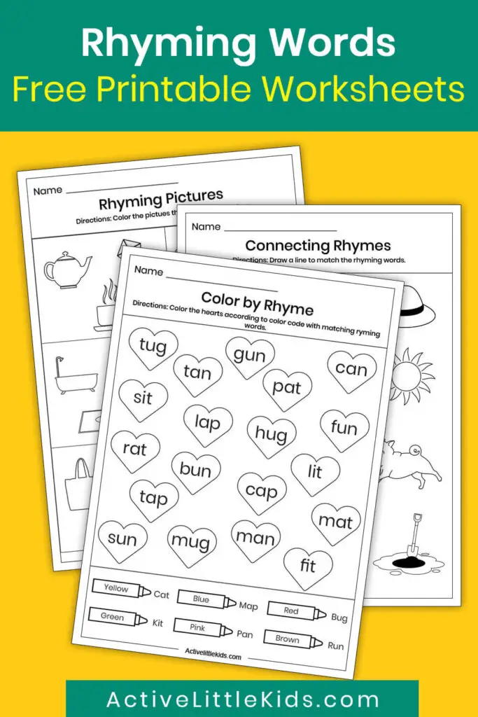 Free rhyming words worksheets for kindergarten pin