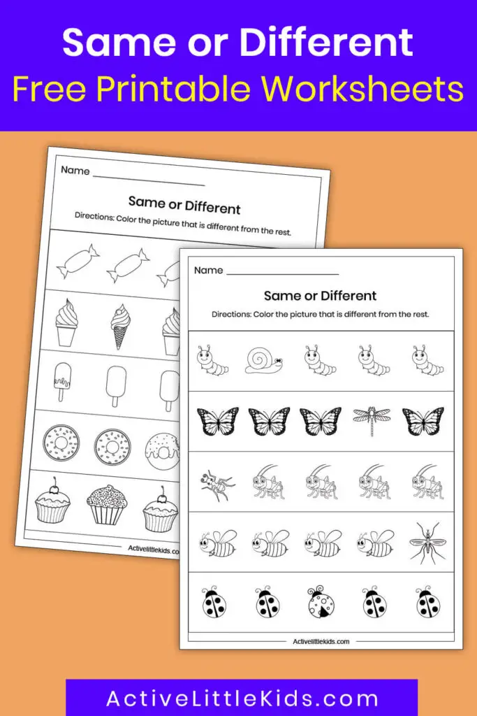 Free same and different worksheet for preschool pin