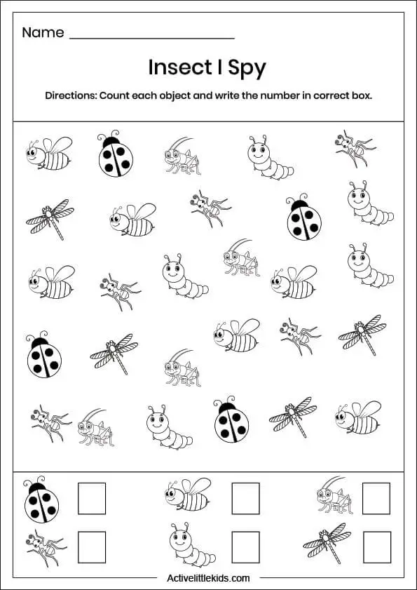 Insect worksheets for preschool - Active Little Kids