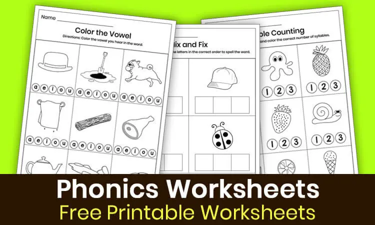 Free phonics worksheets for kindergarten