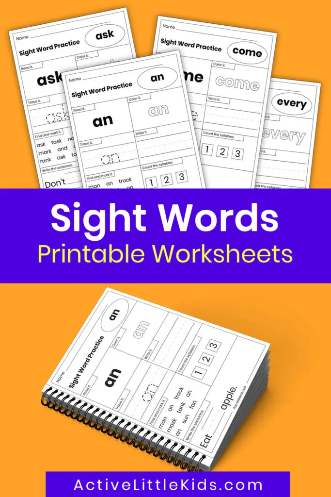 Kindergarten sight words worksheets pin
