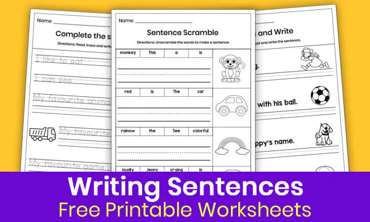 Free Kindergarten Writing Sentences Worksheets