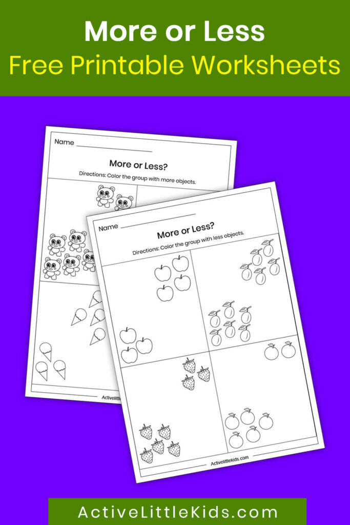 More or less worksheets for kindergarten pin