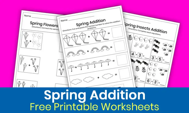 Spring addition worksheets for kindergarten