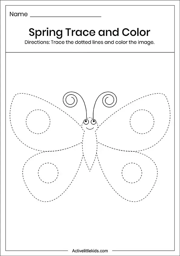 Spring butterfly trace and color worksheet