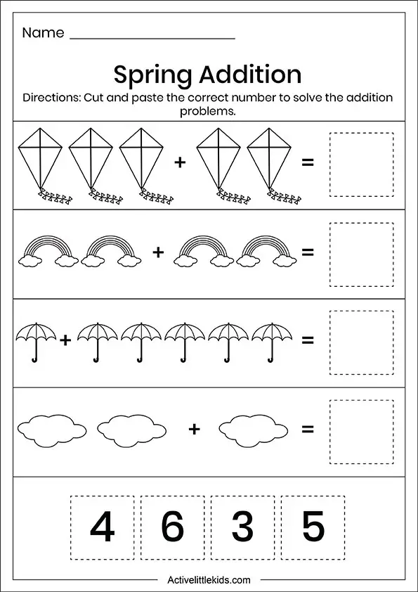 spring addition worksheets for kindergarten active little kids