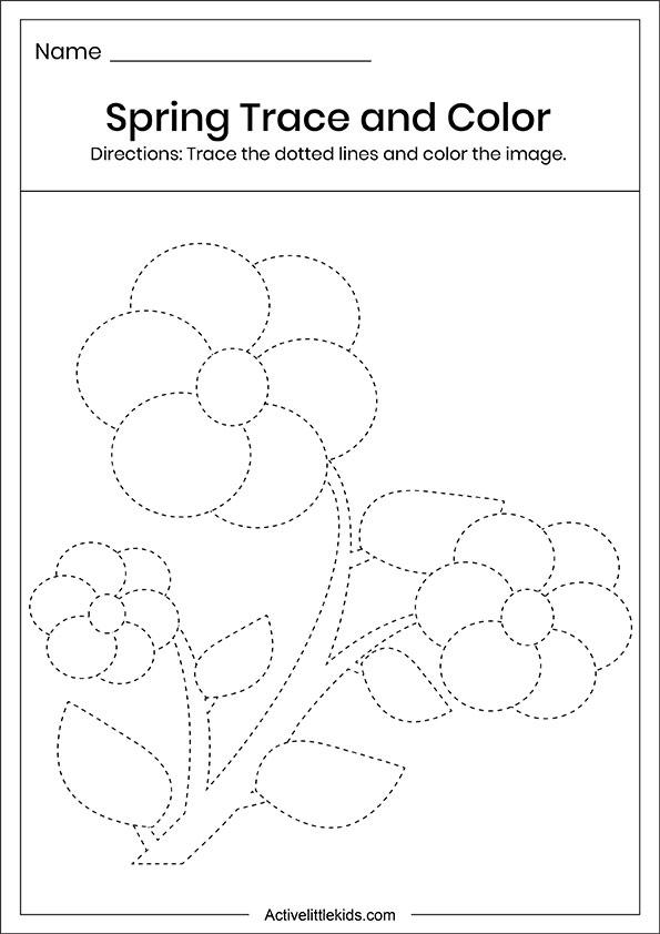 Spring flower trace and color worksheet