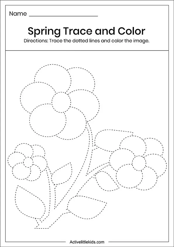 Spring flower trace and color worksheet