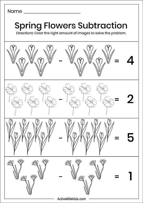 Spring Subtraction Worksheets For Kindergarten Active Little Kids