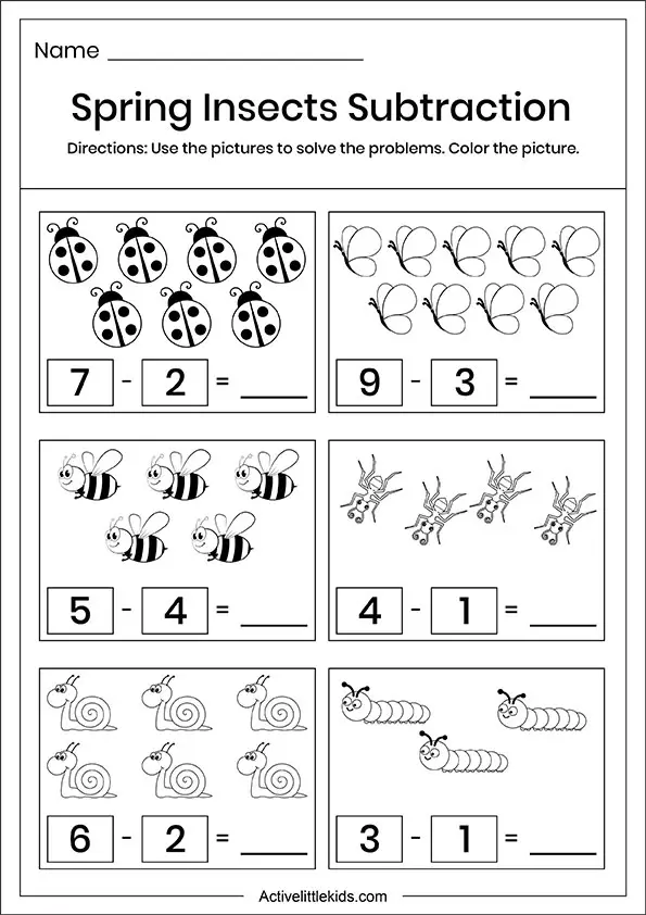 Spring Subtraction Worksheets For Kindergarten - Active Little Kids