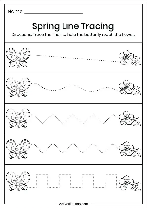 free spring tracing lines worksheets active little kids