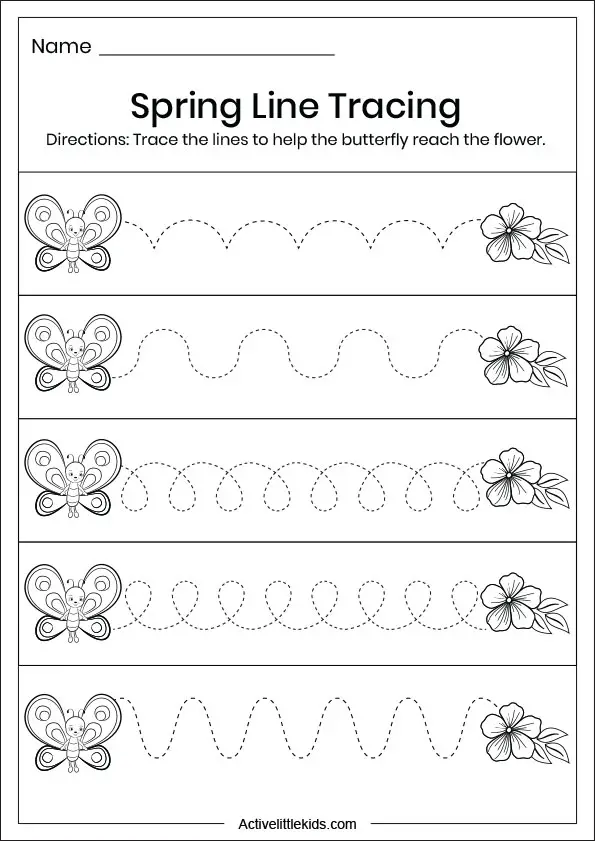 free spring tracing lines worksheets active little kids