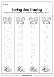 Free spring tracing lines worksheets - Active Little Kids