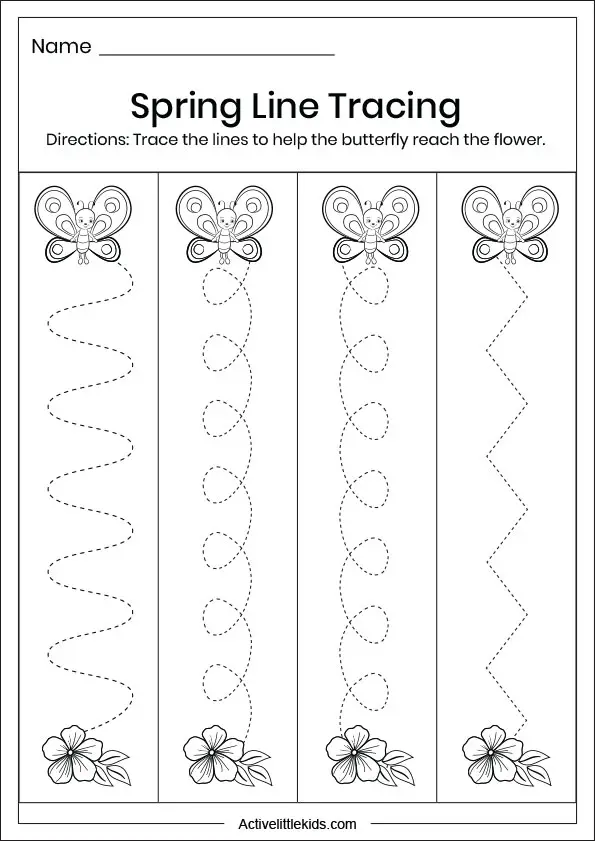 free spring tracing lines worksheets active little kids