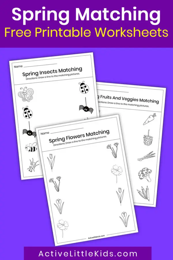 Spring matching worksheets for preschool - Active Little Kids