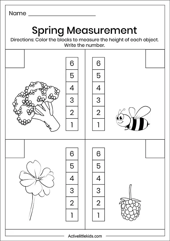 Spring measurement worksheets for kindergarten set 3