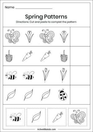 Spring pattern worksheets for kindergarten - Active Little Kids