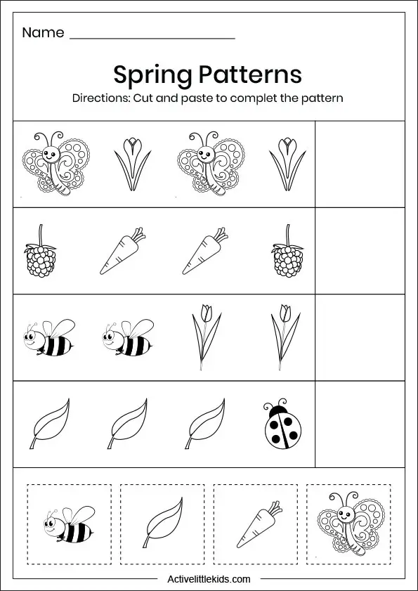 Spring pattern worksheets for kindergarten set 1