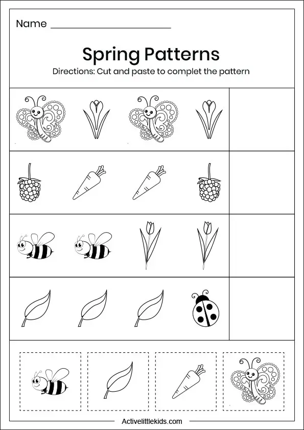 Spring Pattern Worksheets For Kindergarten Active Little Kids