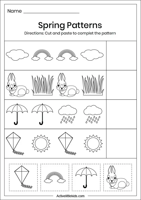 Spring pattern worksheets for kindergarten set2