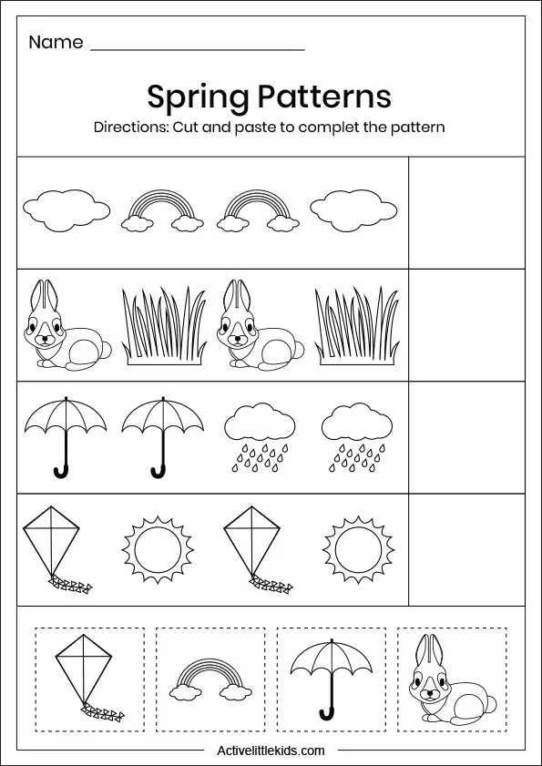 Spring pattern worksheets for kindergarten - Active Little Kids