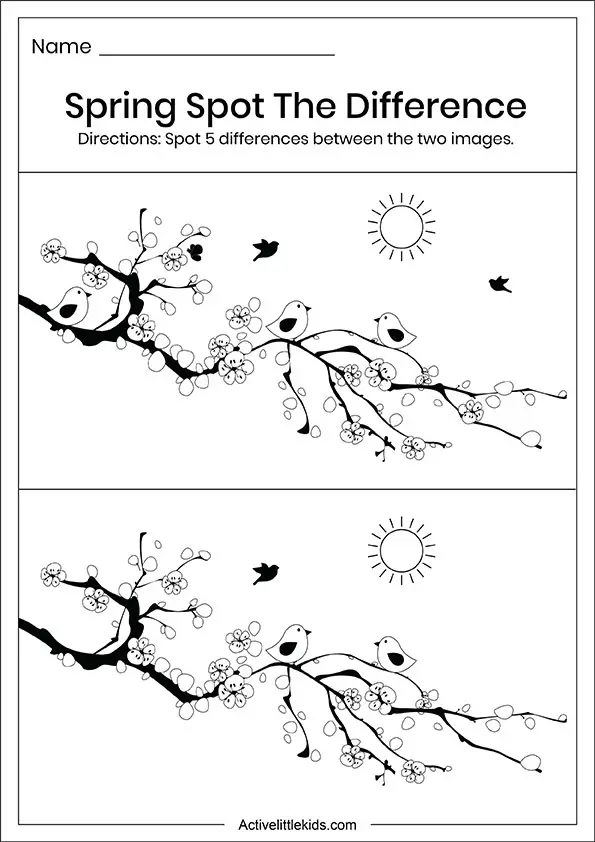 Spring spot the difference printable set 2