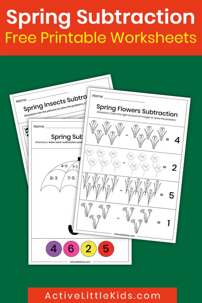 Spring subtraction worksheets for kindergarten - Active Little Kids