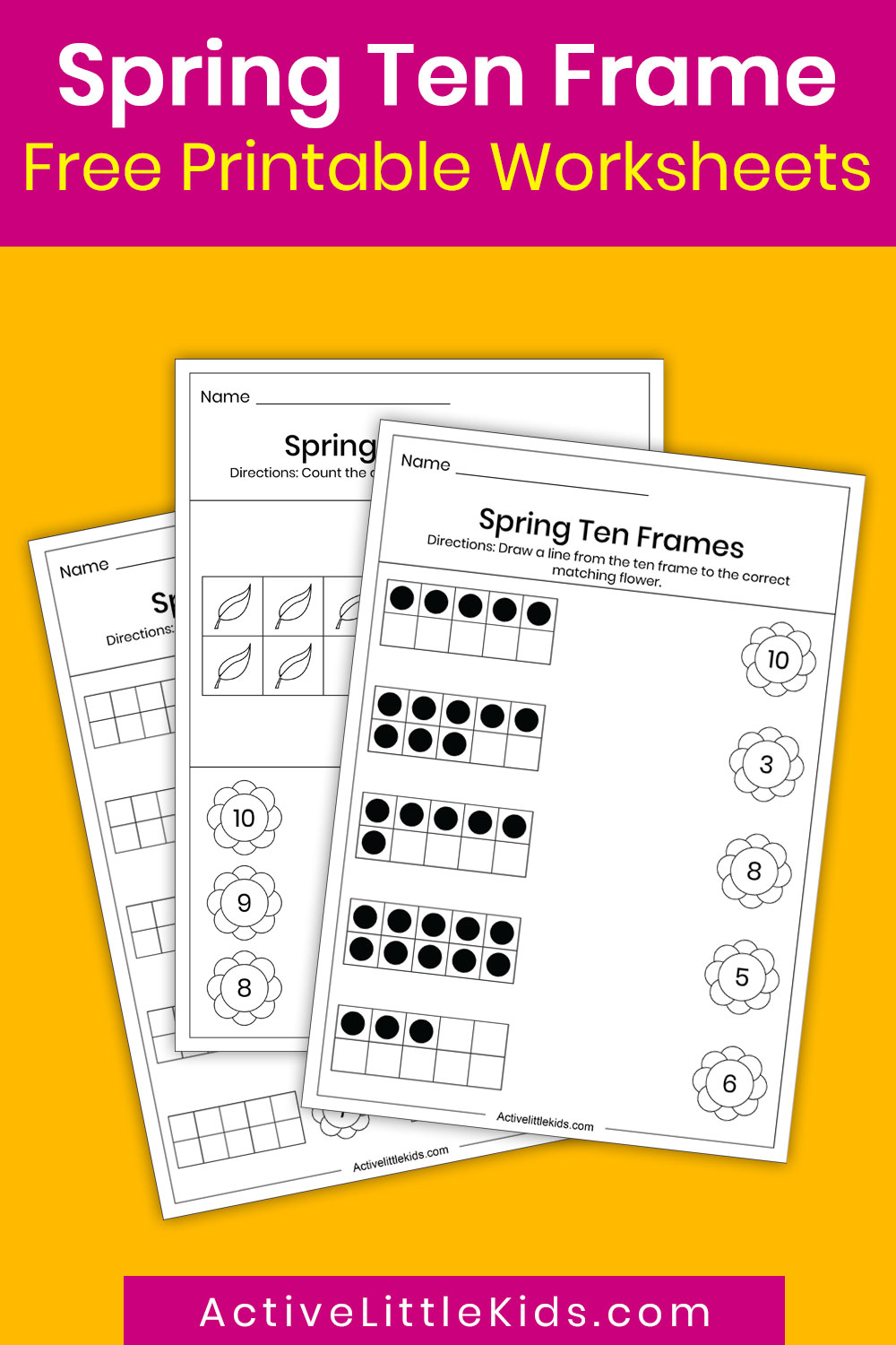 Spring ten frame worksheets for kindergarten - Active Little Kids