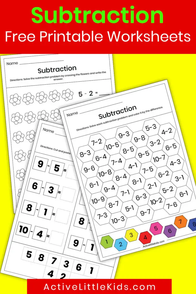 Free subtraction worksheets for kindergarten pin