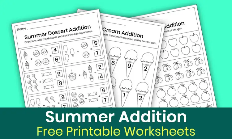 Summer addition worksheets for kindergarten