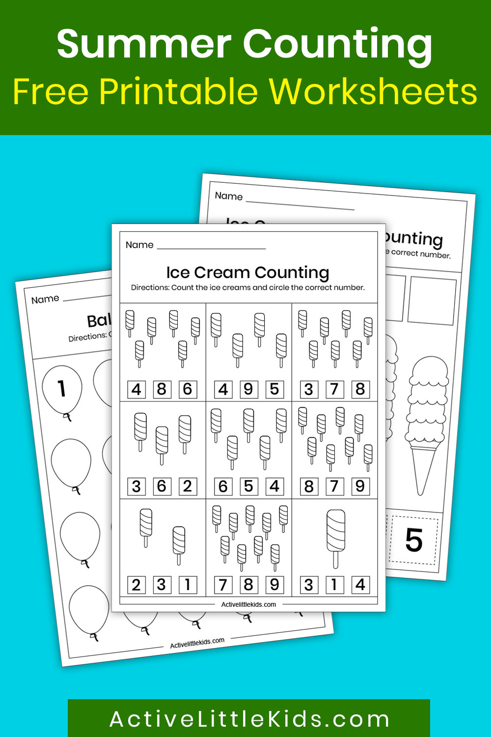 Summer counting worksheets - Active Little Kids