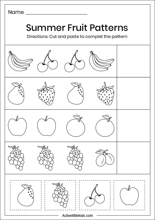 Summer fruit pattern worksheets