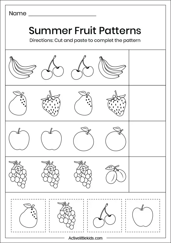 summer pattern worksheets for kindergarten active little kids