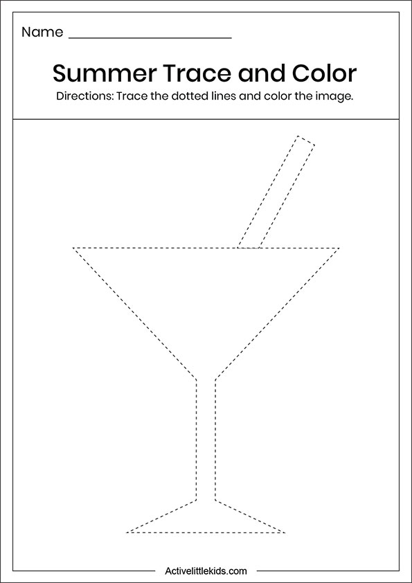 Summer glass trace and color worksheets