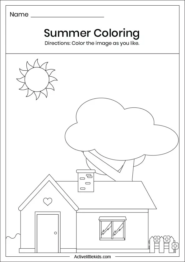 Summer house coloring worksheets