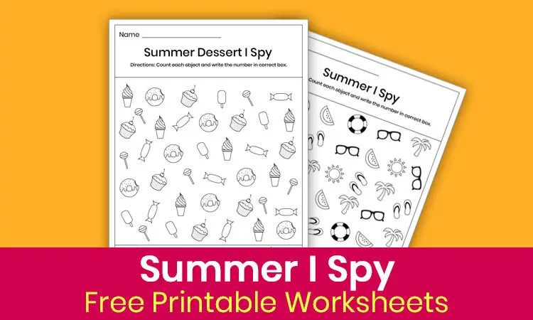 Summer I spy worksheets for kindergarten