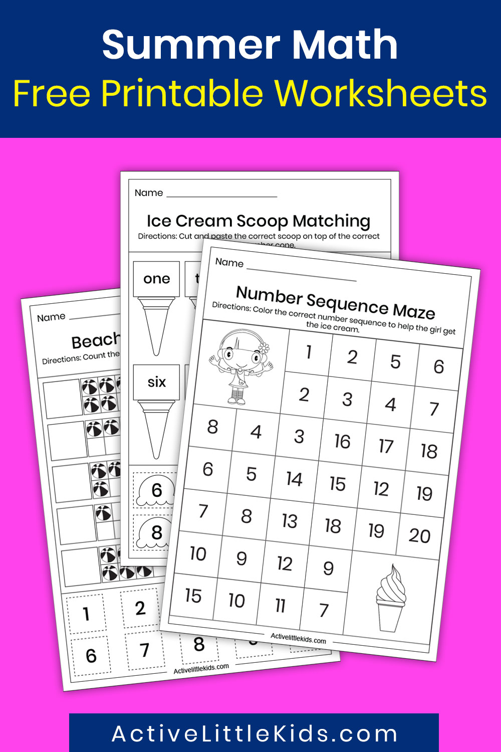 Free Summer math worksheets - Active Little Kids