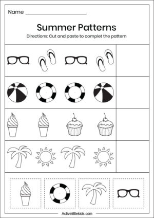 Summer pattern worksheets for kindergarten - Active Little Kids