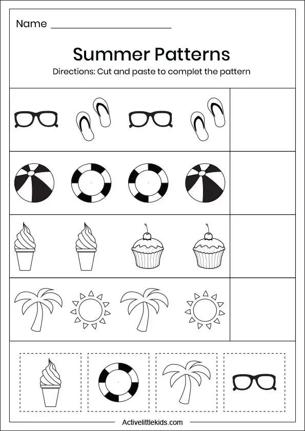 Summer pattern printable worksheets
