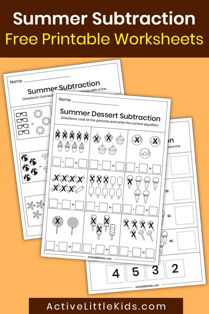 Summer subtraction worksheets for kindergarten - Active Little Kids