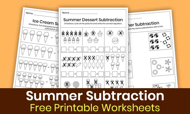 Summer subtraction worksheets for kindergarten