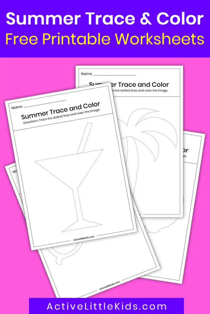 Summer trace and color worksheets pin